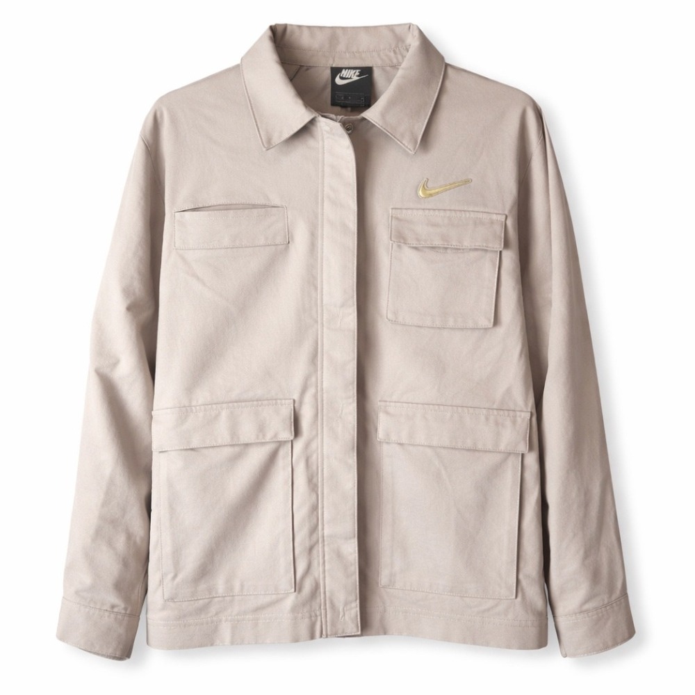 Nike Sportswear Women Utility Cargo  Mauve Taupe Full Zip Metallic Swoosh L